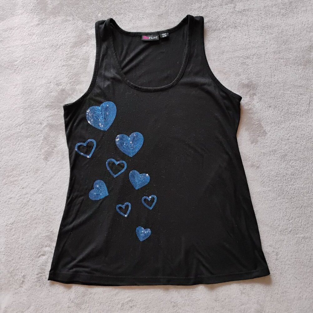 Ultra Flirt Women's Black Tank Top Sequin Hearts Size XL